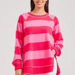 Curved Zipside Sweatshirt - Red & Hot Pink