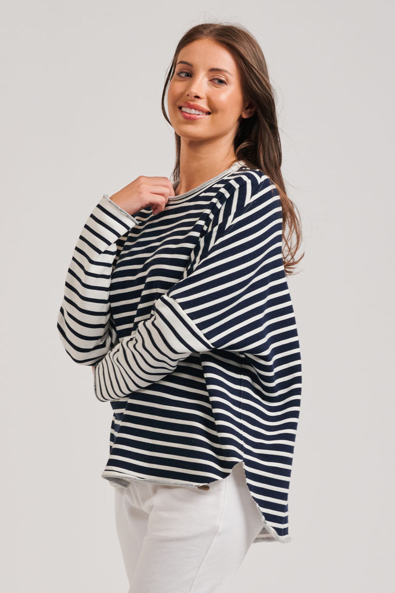 EST 1971 Raw Stripe Long Sleeve Sweatshirt - Navy Stripe Combo