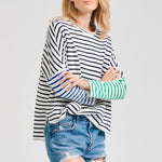Raw Stripe Long Sleeve Sweatshirt - Navy Combo
