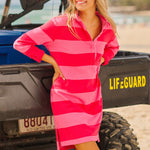 Rugby Cotton Dress - Red/Hot Pink